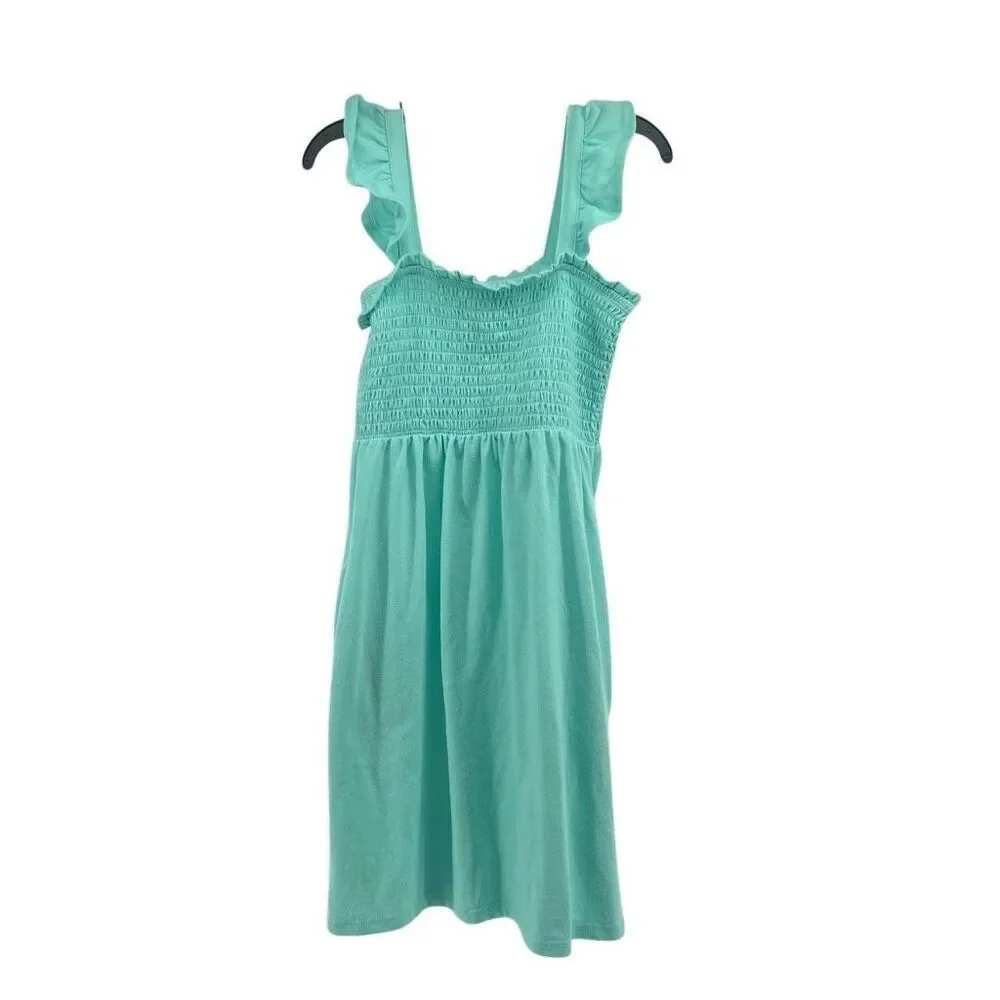 Wonder Nation Girls Aqua Reef Green Smocked Bodice Dress Size 6-6X Cotton Blend